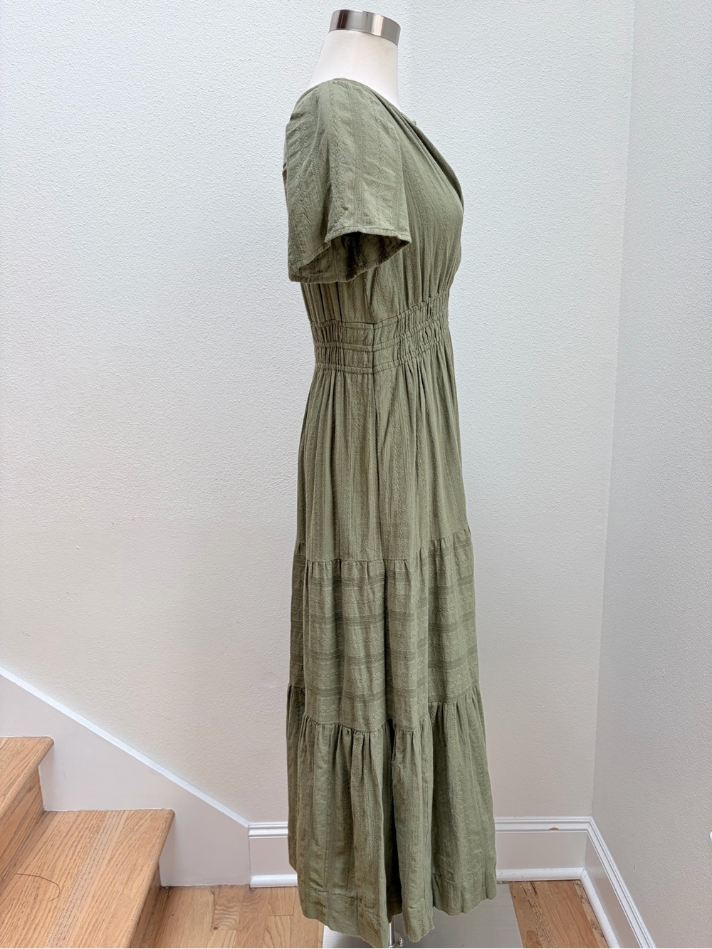 Anthropologie Somerset Maxi Dress Smocked Textured Cotton Olive Green Size Xs - Picture 12 of 15